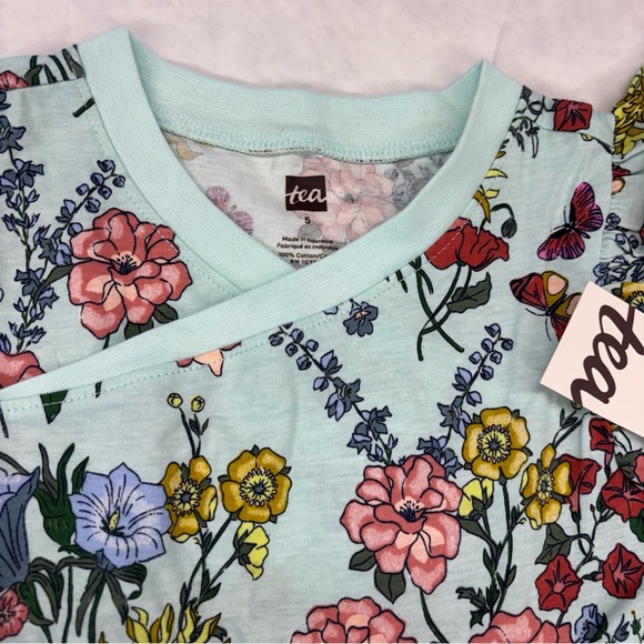 NEW Tea Collection Blue Floral Dress Size 5 Butterfly Ruffle Sleeve - Picture 2 of 3